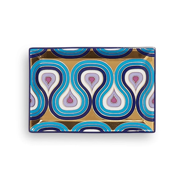 Jonathan Adler Milano rectangle tray porcelain trinket peacock MCM style NIB - Picture 3 of 6